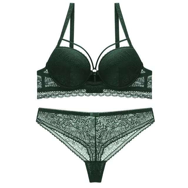 Lace Push Up Large Size Bra Set Dark Green - Shop at LoveMi