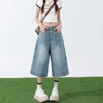 Women's American-style Wide-leg Cropped Jeans Summer - Light Blue