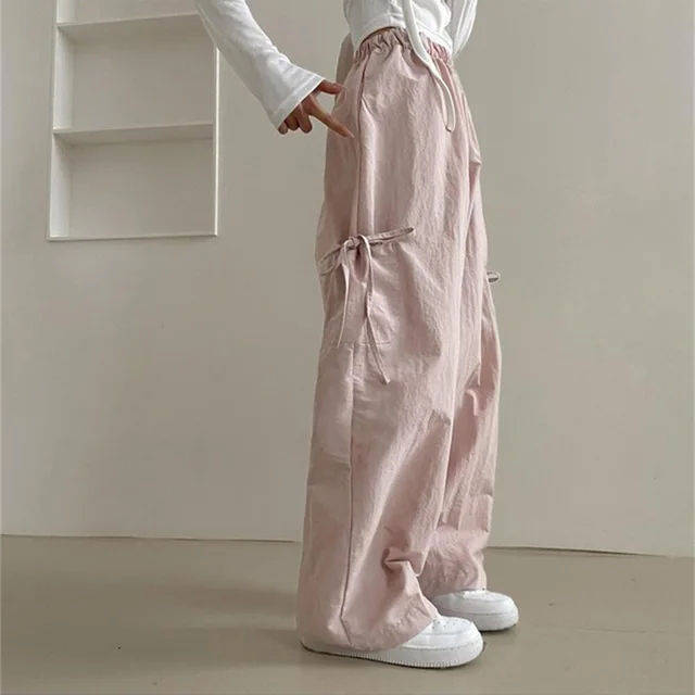 Loose Wide Leg Straight Casual Mopping Trousers Pink - Shop at LoveMi