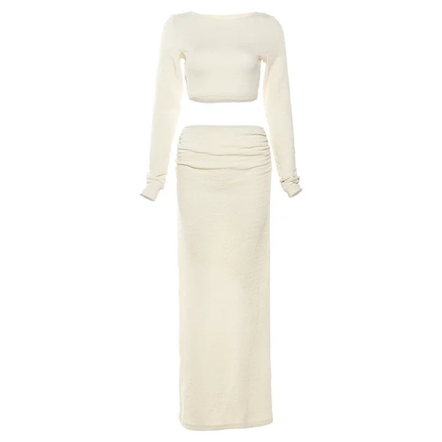 Women's Fashion Round Neck Long Sleeves Cropped Suit Apricot - Shop at LoveMi