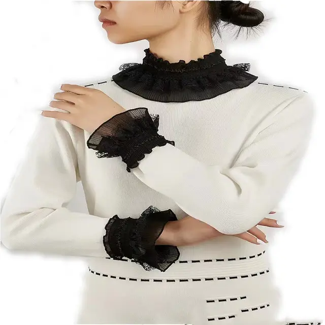 Fake Collar Lace Cuff Pullover Korean Style Super Fairy Lace A Pair Of Black Pullover Cuffs - Shop at LoveMi