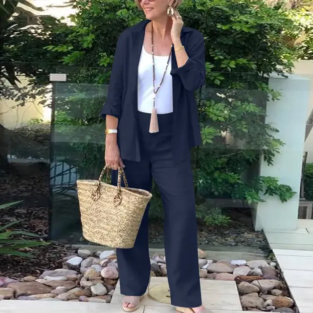 Western Style Two piece Suit Fashion Women Dark Blue - Shop at LoveMi