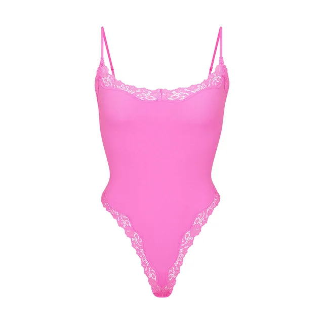 Strap Lace Base One piece Open Crotch Comfortable Pink - Shop at LoveMi