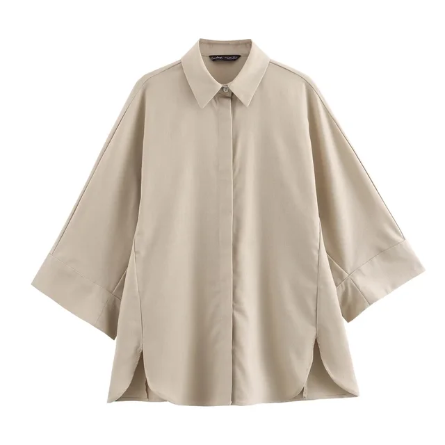 Women's Linen Blend Wide Sleeve Shirt Straight leg Pants Suit Shirt - Shop at LoveMi