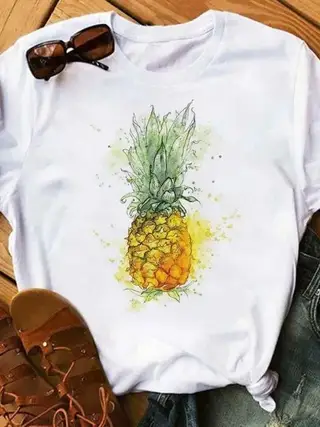 Female T-shirt Fashion Pineapple Print Top - Bt7961