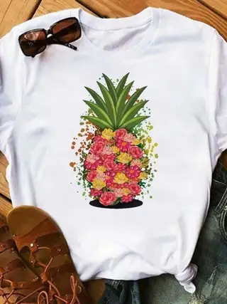 Female T-shirt Fashion Pineapple Print Top - Bt7964