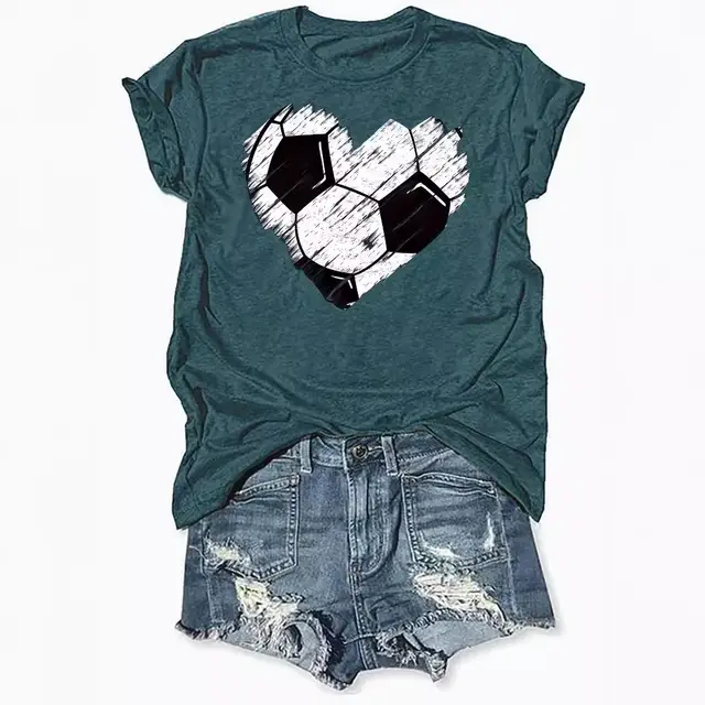 Personalized Love Football Pattern Printed Color Round Neck Short Sleeve Dark Green - Shop at LoveMi