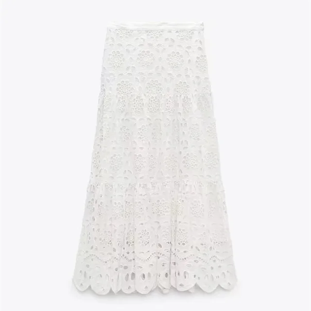 Dignified Hollow Embroidered Lapel Shirt Skirt Suit Skirt - Shop at LoveMi