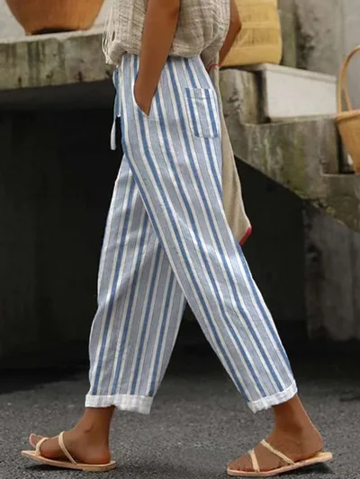Feminine Digital Printed Minimalist Rolled Edge Casual Pants 7 Styles S - Shop at LoveMi