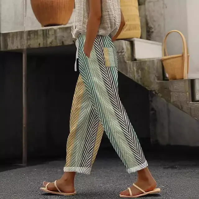 Feminine Digital Printed Minimalist Rolled Edge Casual Pants Jh1122 - Shop at LoveMi