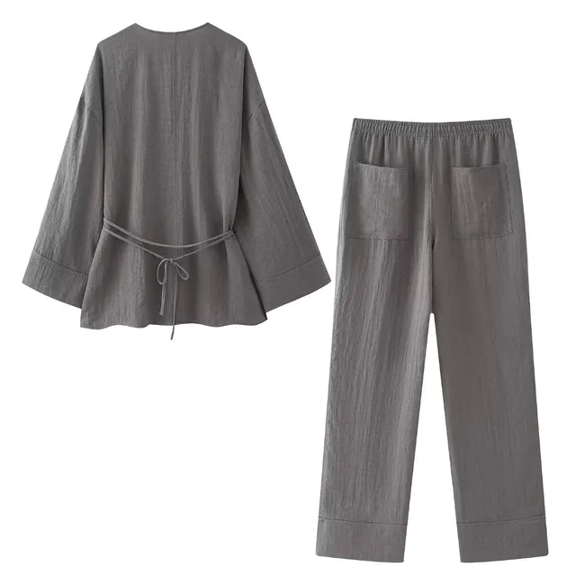 Spring New Double Breasted Kimono Coat Straight Pants Suit Gray Suit - Shop at LoveMi