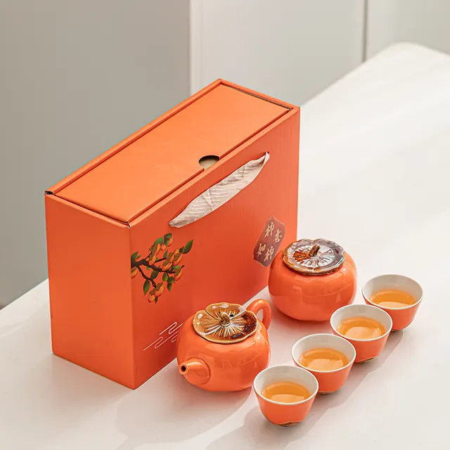 Gift Box With Hand Gift Set Ceramic Tea Set Suit Persimmon Tea Set Large Sets - Shop at LoveMi