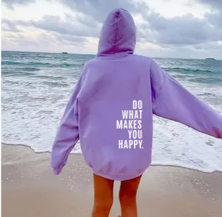 Loose Sport Hoodie Do What Makes You Happy Print Sweatshirt Hooded Clothing - Light Purple