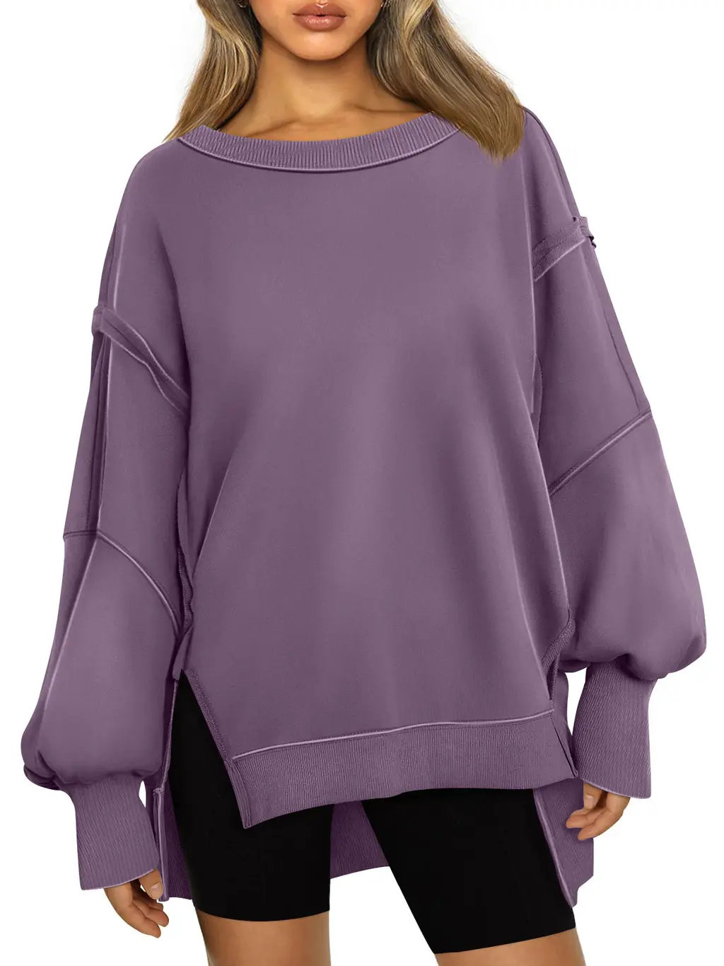Women's Hooded Fashion Round-neck Sweater - Purple