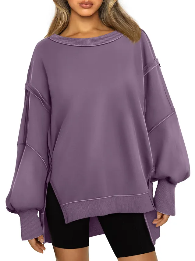 Women's Hooded Fashion Round neck Sweater Purple - Shop at LoveMi