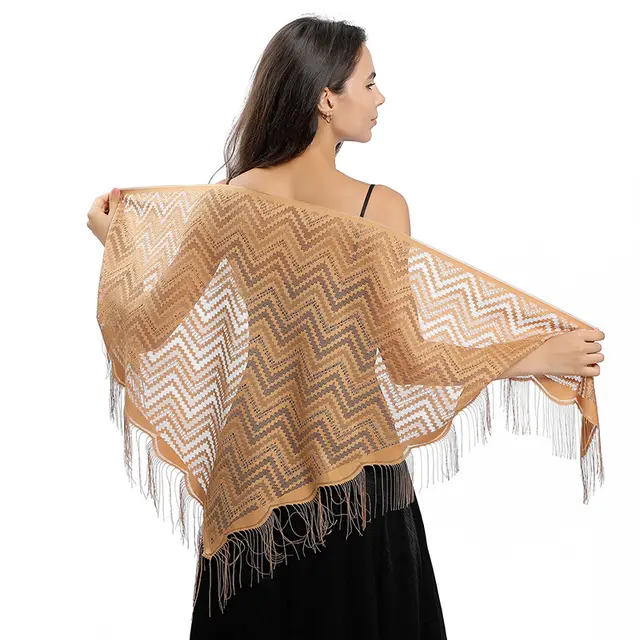 Lace Wave Triangular Binder Evening Dress Lace Cappa Camel - Shop at LoveMi