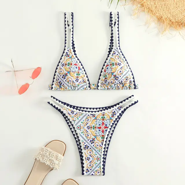 Women's Fashion Printed Split Bikini Swimsuit Diamond Flower - Shop at LoveMi