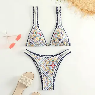 Women's Fashion Printed Split Bikini Swimsuit - Diamond Flower
