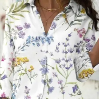 Women's Spring Long Sleeve Shirt Fashion Large Size Printed Top - 34Style