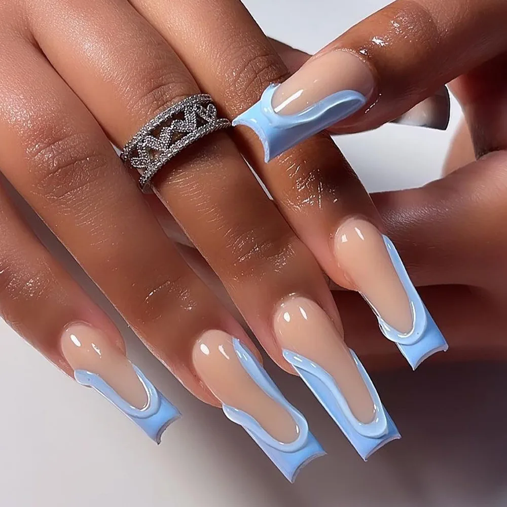 Sky Blue Manicure Rectangular Nail Tip Jp2922 Glue Type - Shop at LoveMi