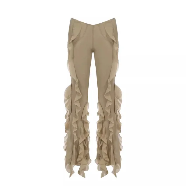 Ear Flying Pants Slim fit Micro Flared Pants Women Camel - Shop at LoveMi