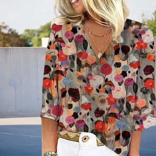 Women's European And American All matching Printed Casual V neck Shirt Design And Color - Shop at LoveMi