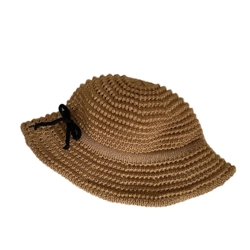 Summer Outing Hollow Out Bow Straw Hat Women's Japanese Style Camel - Shop at LoveMi