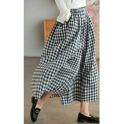 Plus Size Imitation Cotton And Linen Plaid Casual Cropped Pants For Women White - Shop at LoveMi
