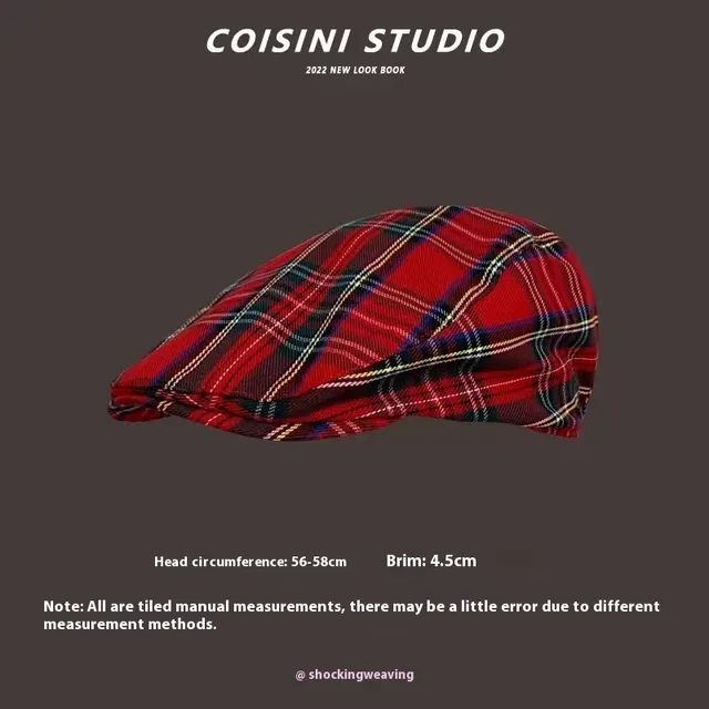 Blue Advance Hats Spring And Autumn Painter Cap Women's Casual Fashion Red Plaid Red - Shop at LoveMi