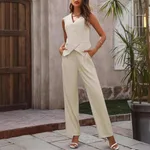 Commuter Suits Summer Button And Staight Trousers Womens Clothing - Beige
