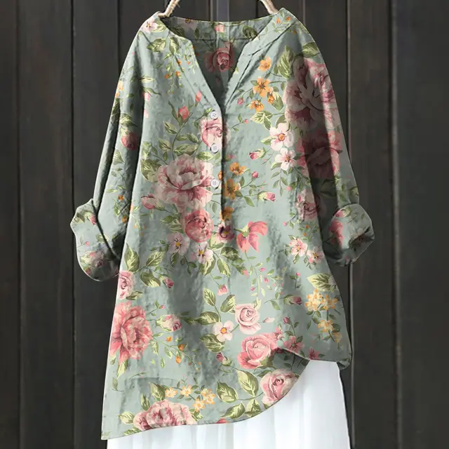Long Sleeve Slub Linen Comfort Printing All matching Shirt Xl240533 Hcy02 - Shop at LoveMi
