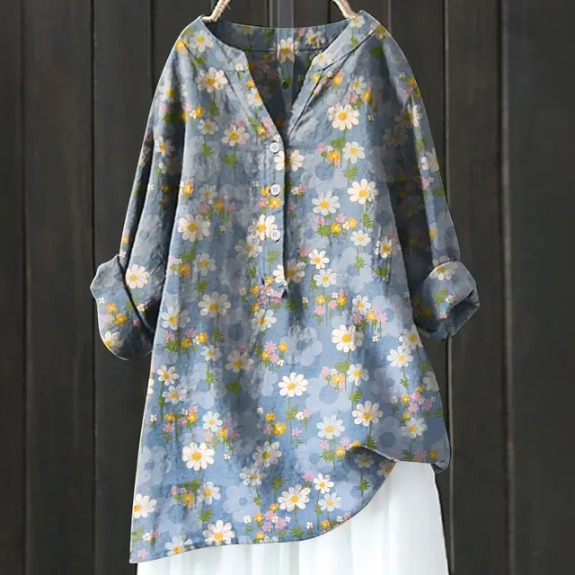 Long Sleeve Slub Linen Comfort Printing All matching Shirt Xl240533 Hcy03 - Shop at LoveMi