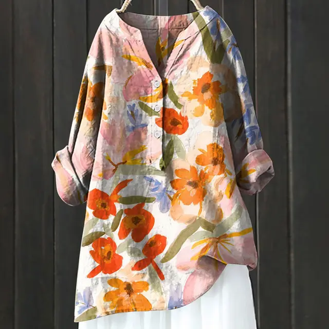 Long Sleeve Slub Linen Comfort Printing All matching Shirt Xl240533 Hcy04 - Shop at LoveMi
