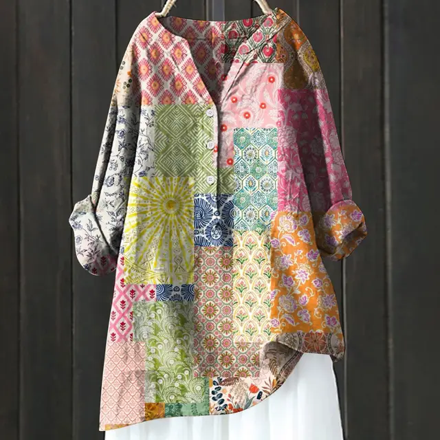 Long Sleeve Slub Linen Comfort Printing All matching Shirt Xl240533 Hcy06 - Shop at LoveMi