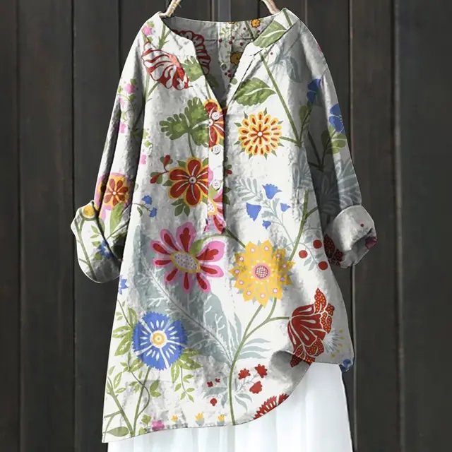 Long Sleeve Slub Linen Comfort Printing All matching Shirt Xl240533 Hcy12 - Shop at LoveMi