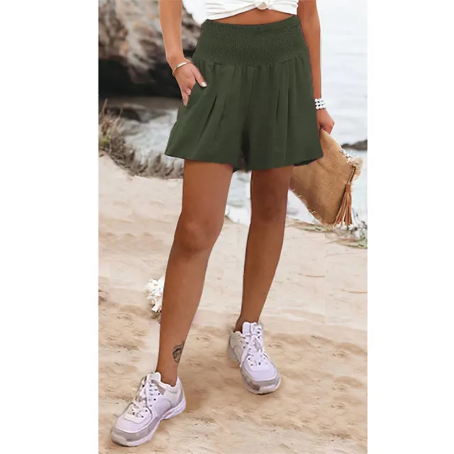 European And American Solid Color High Waisted Shorts Casual Pants Army Green - Shop at LoveMi