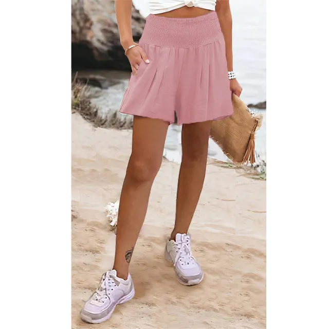 European And American Solid Color High Waisted Shorts Casual Pants Pink - Shop at LoveMi