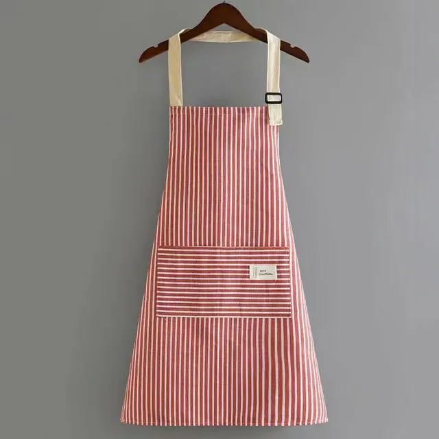 Cotton And Linen New Apron Women's Kitchen Home Summer Thin Red Vertical Stripes - Shop at LoveMi