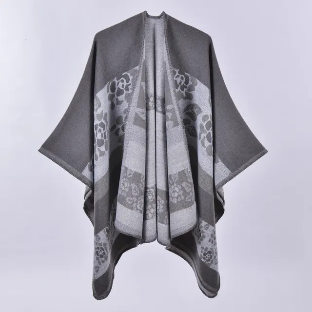 Autumn And Winter Scarf Versatile Lattice Ladies Travel Shawl Flower Gray - Shop at LoveMi