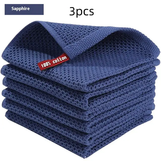 Honeycomb Pure Cotton Face Washing Absorbent Towel 3Pcs Royal Blue - Shop at LoveMi