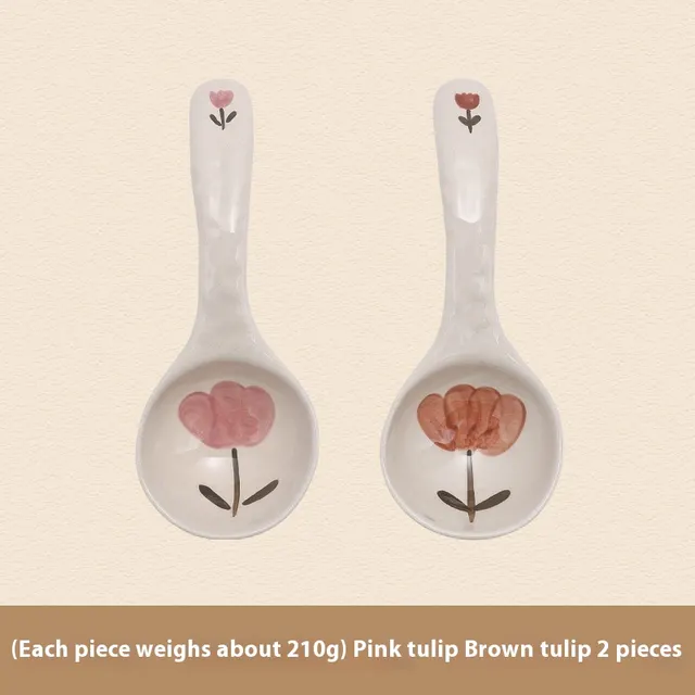 Ceramic Home Ladle Large Hand Painted Underglaze Big Spoon Type C 2 Pieces - Shop at LoveMi