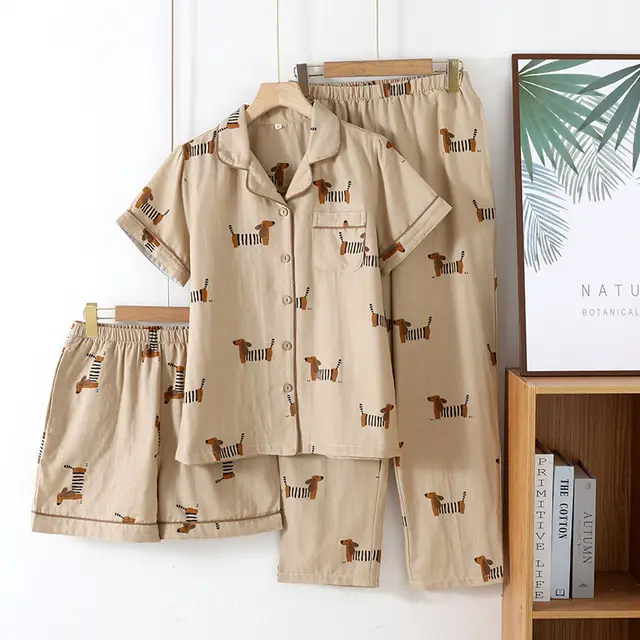 Cartoon Pure Cotton Double layer Gauze Pajamas Sausage Dog - Shop at LoveMi