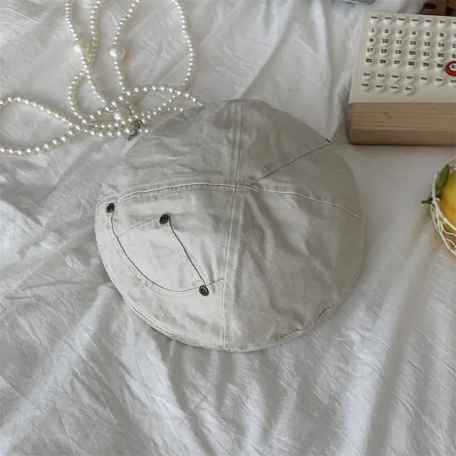 Women's Retro Washed Denim Beret Beige - Shop at LoveMi