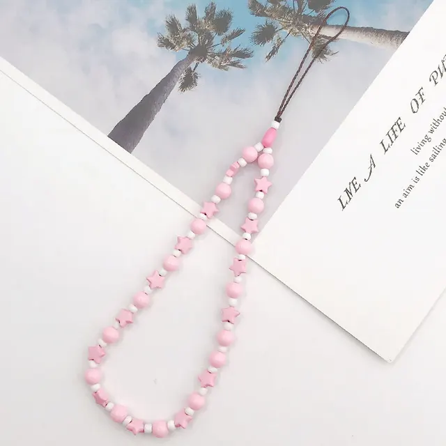 Plastic Five pointed Star Diy Handmade Beaded Mobile Phone Pendant K820 Pink - Shop at LoveMi