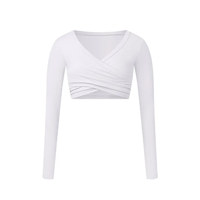 Tight Long Sleeve Cross Layered Sports Long Sleeve Brushed Top Beech White - Shop at LoveMi
