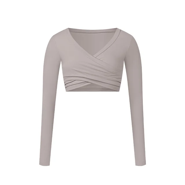 Tight Long Sleeve Cross Layered Sports Long Sleeve Brushed Top Linen - Shop at LoveMi