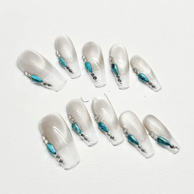 Mid length Manicure Personality White Tears Of Blue - Shop at LoveMi