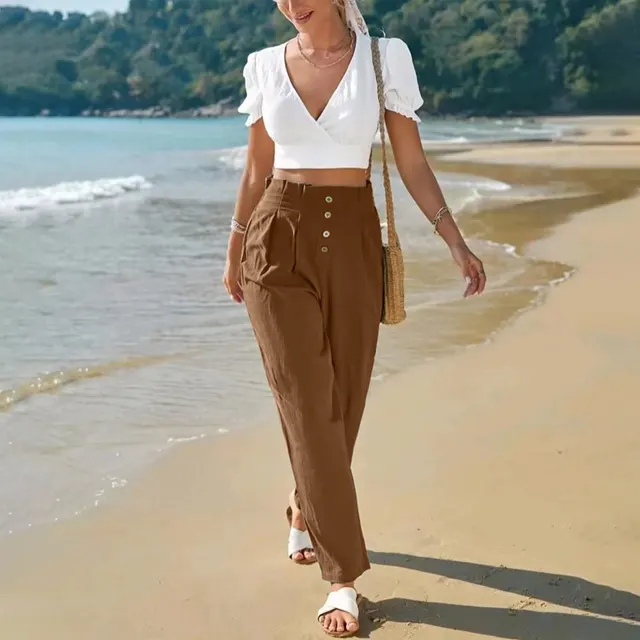 Casual High Waist Trousers For Women Brown - Shop at LoveMi
