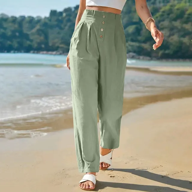 Casual High Waist Trousers For Women Light Green - Shop at LoveMi