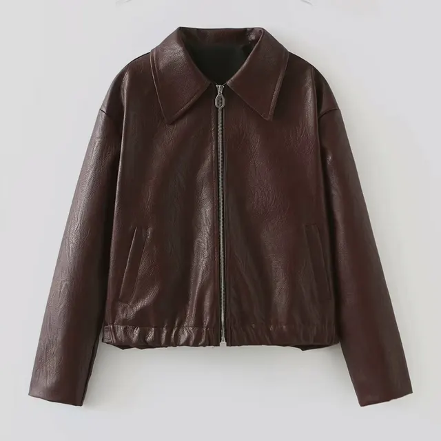 Solid Color Square Collar Leather Jacket Coat Wine Red - Shop at LoveMi